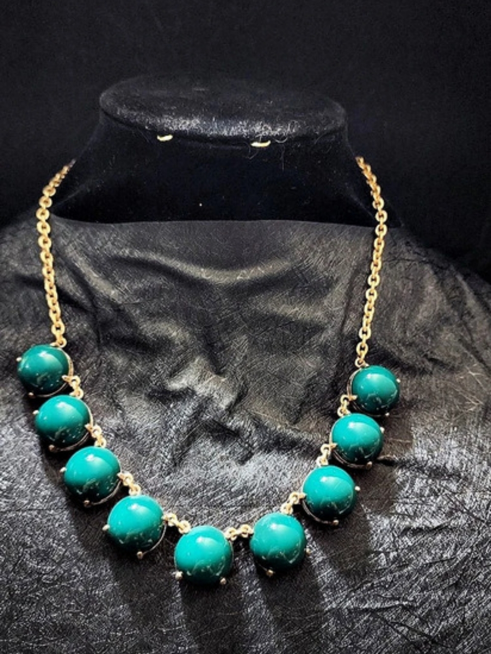 J. Crew Gold-Tone Green Beaded Statement Necklace Like New